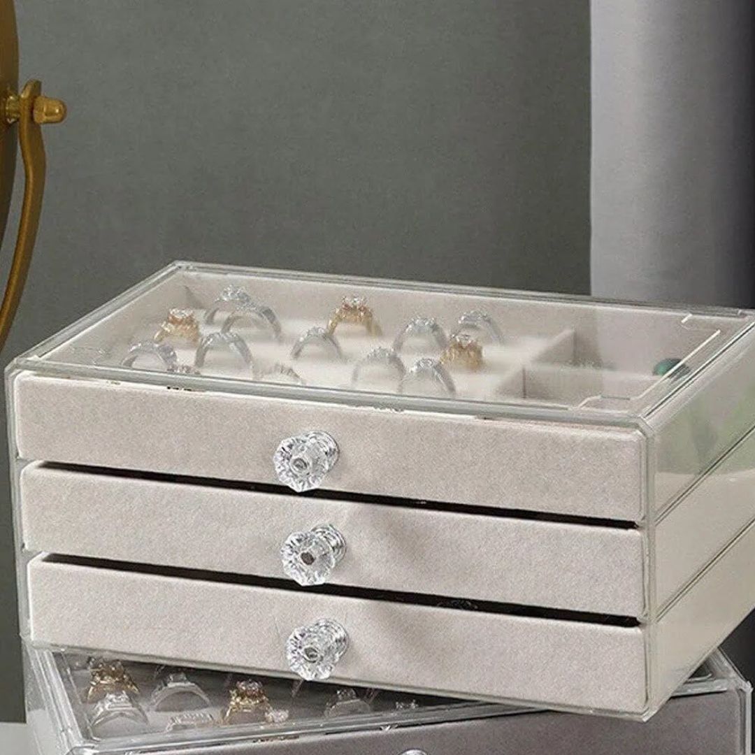 Boîte à Bijoux à 3 Niveaux avec Couvercle Transparent