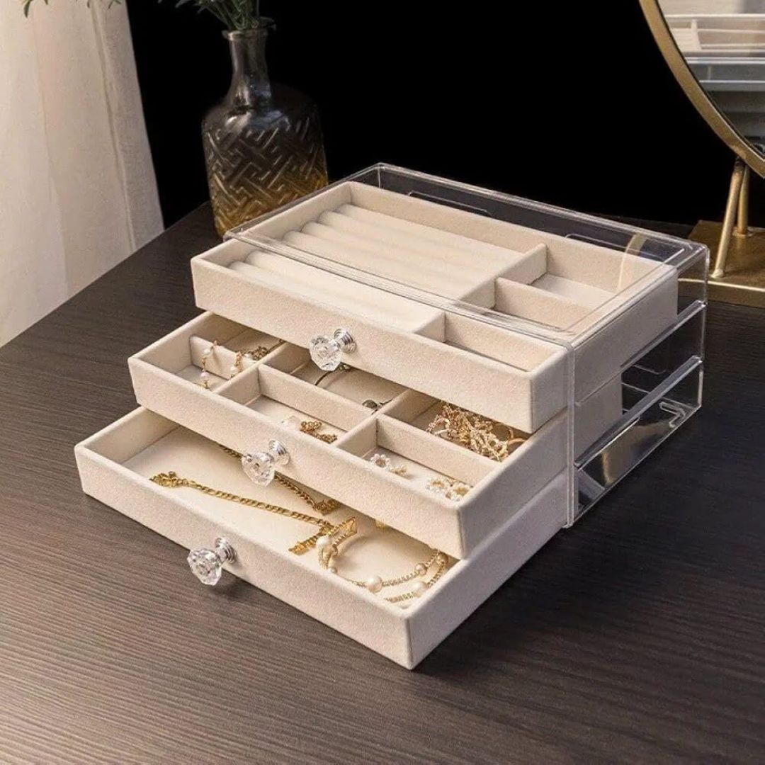 Boîte à Bijoux à 3 Niveaux avec Couvercle Transparent
