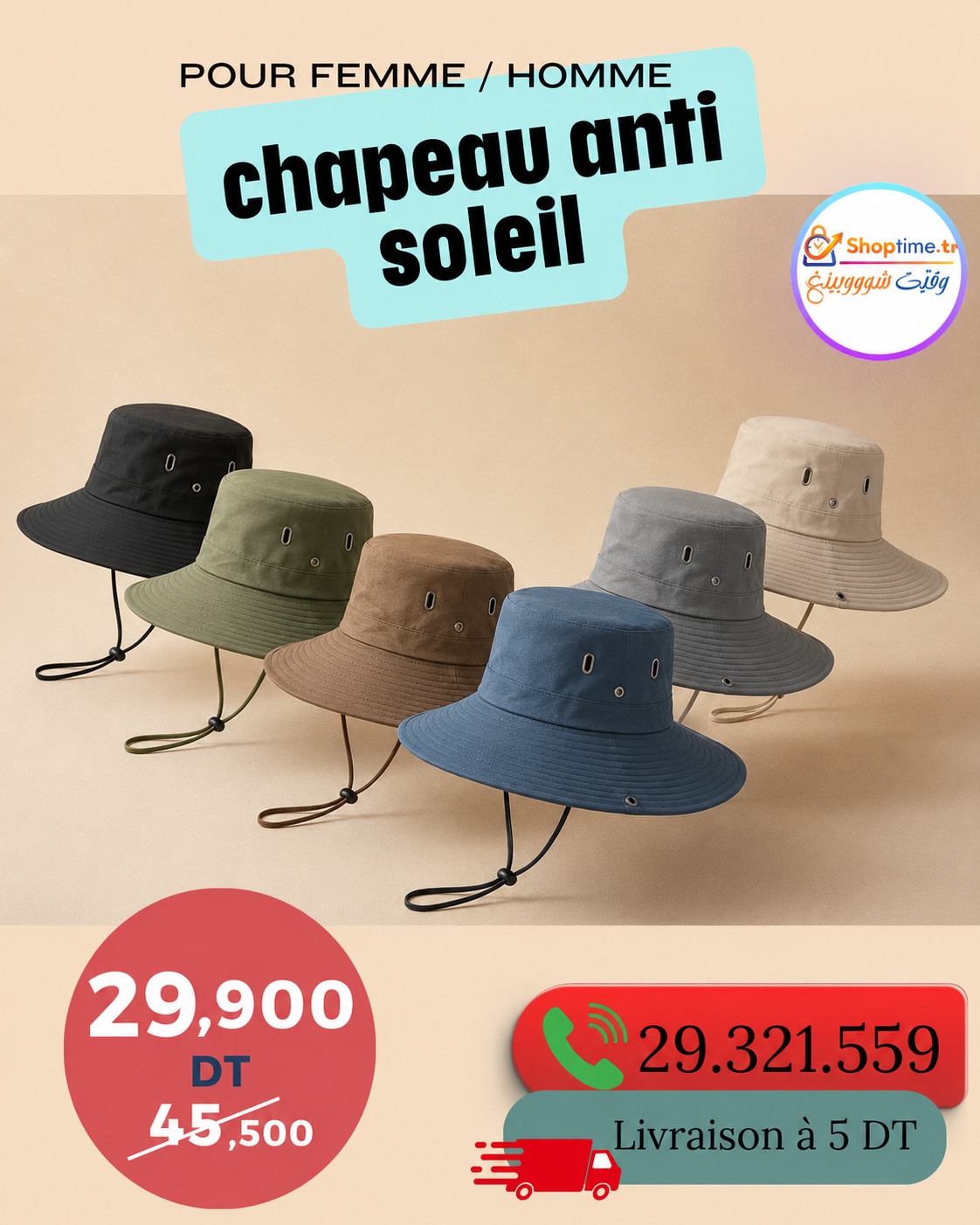 Chapeau de Soleil Unisexe à Large Bord